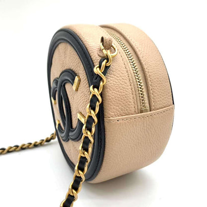 Chanel Caviar Skin CC Filigree Round Chain Crossbody Bag
