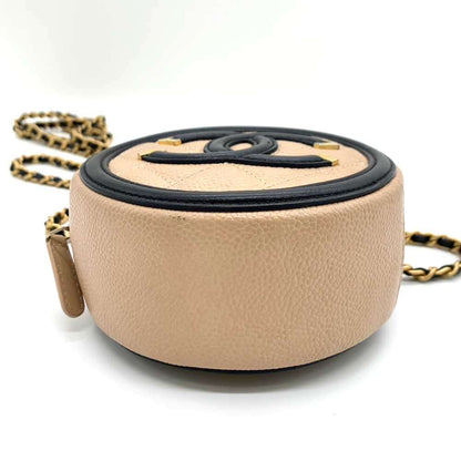 Chanel Caviar Skin CC Filigree Round Chain Crossbody Bag