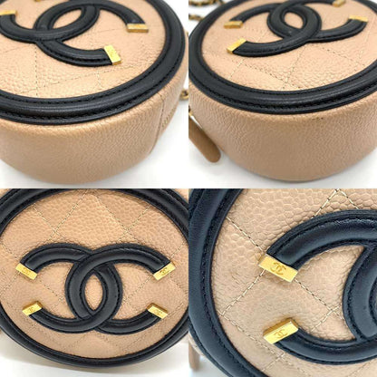 Chanel Caviar Skin CC Filigree Round Chain Crossbody Bag