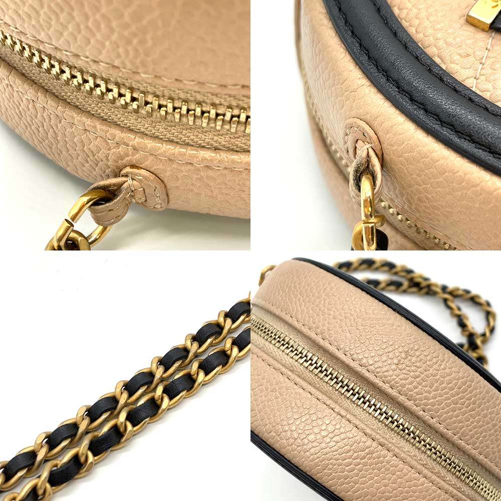 Chanel Caviar Skin CC Filigree Round Chain Crossbody Bag