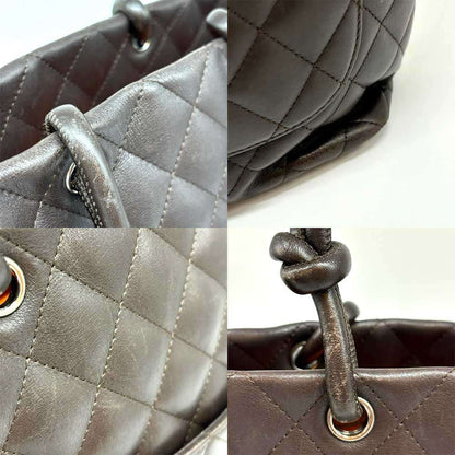 Chanel Cambon Line Leather Tote Bag Dark Brown Beige