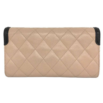 Chanel Caviar Skin Long Wallet Beige Leather