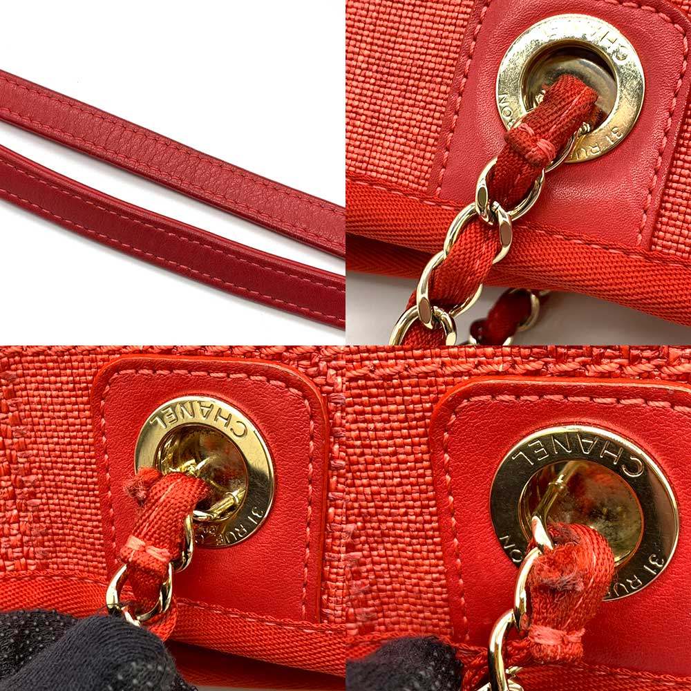 Chanel Medium Tote Bag Red Mix Fiber Calf Leather