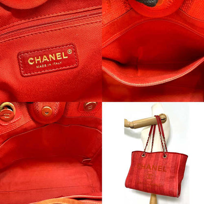Chanel Medium Tote Bag Red Mix Fiber Calf Leather