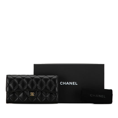 Chanel Classic Long Flap Wallet Black Lambskin AP0241