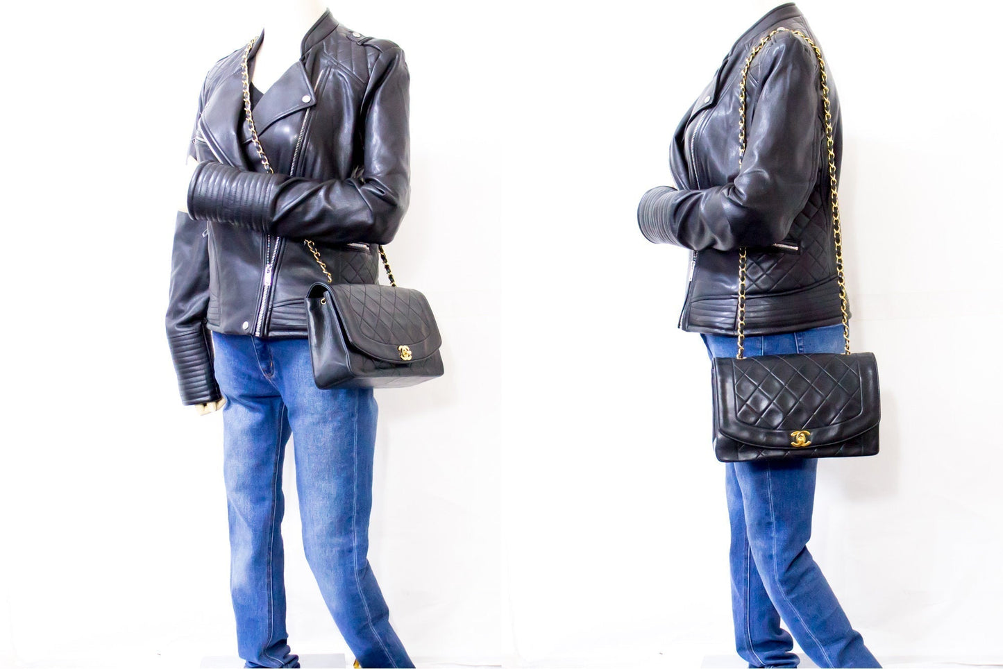 CHANEL Diana Flap Chain Shoulder Bag Black Quilted Lambskin Purse h32