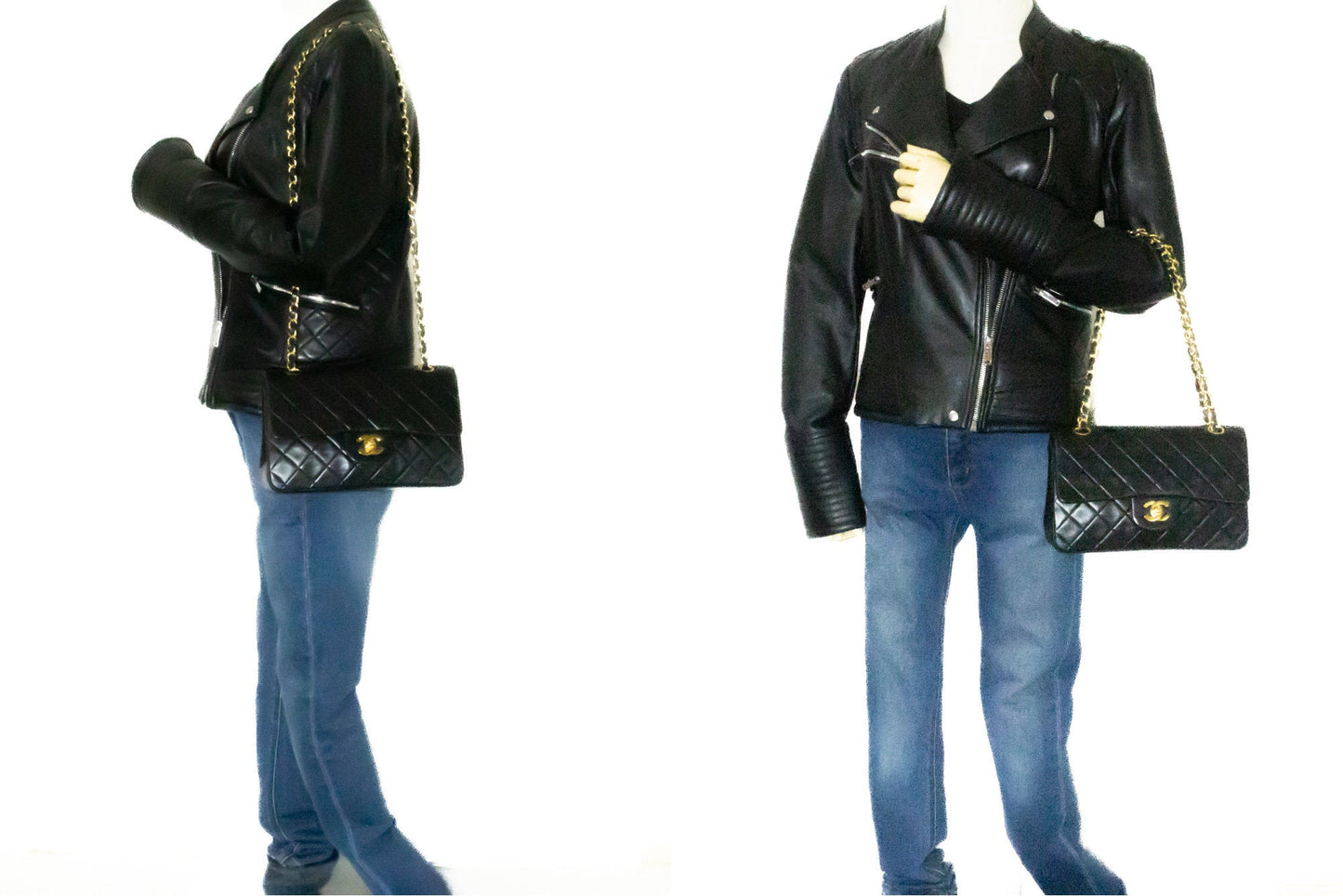 CHANEL Classic Double Flap 9" Chain Shoulder Bag Black Lambskin k51