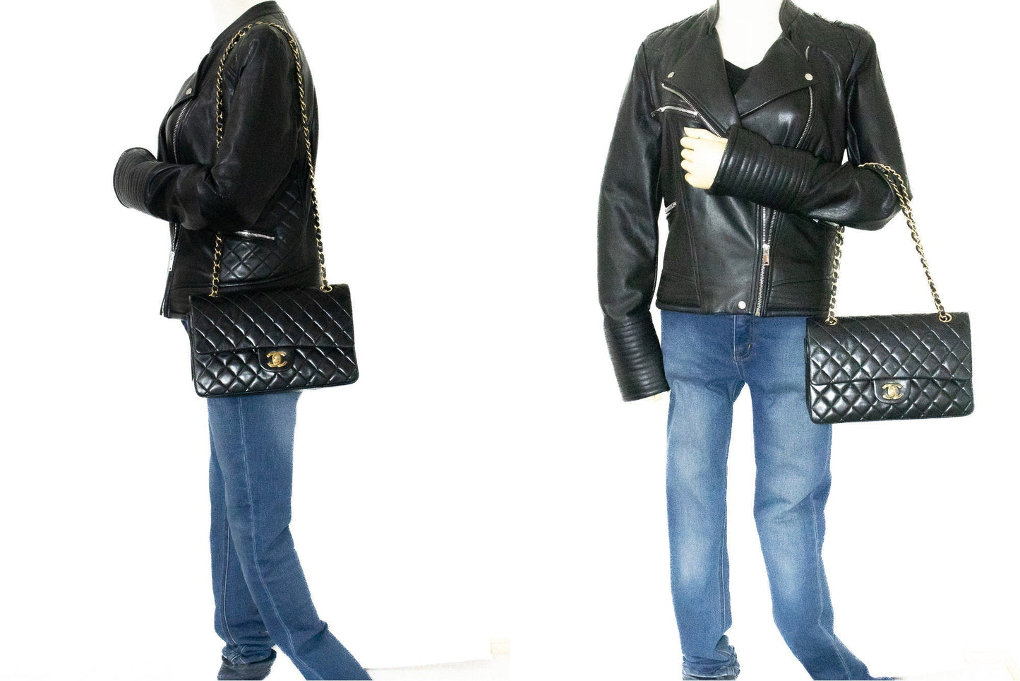CHANEL Classic Double Flap Medium Chain Shoulder Bag Black Lamb k34