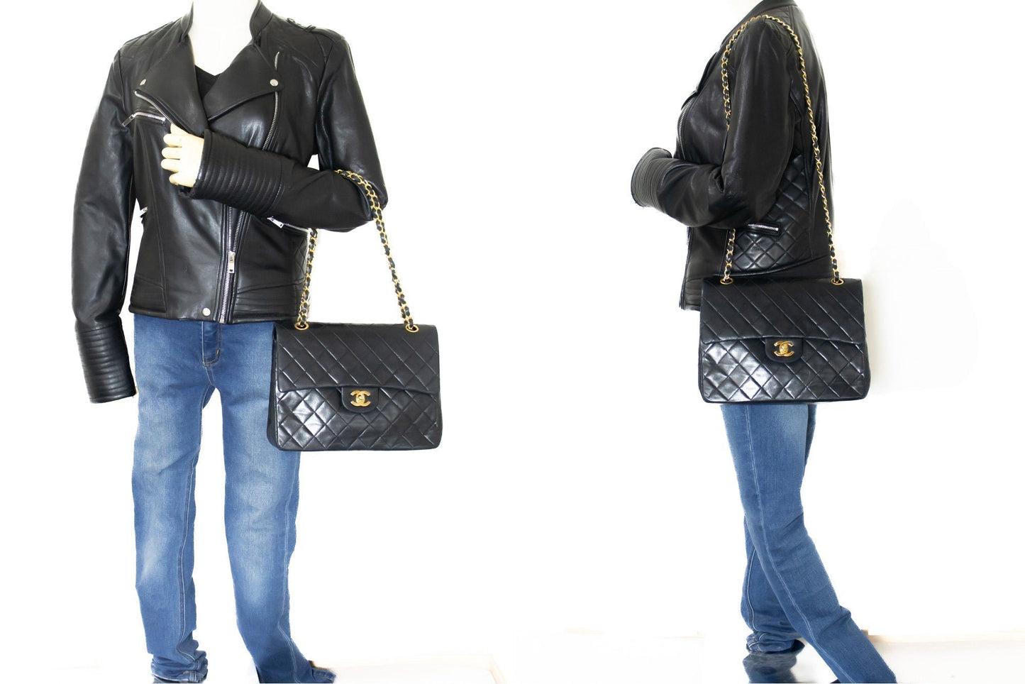 CHANEL Classic Double Flap Chain Shoulder Bag Black Lambskin Purse k88
