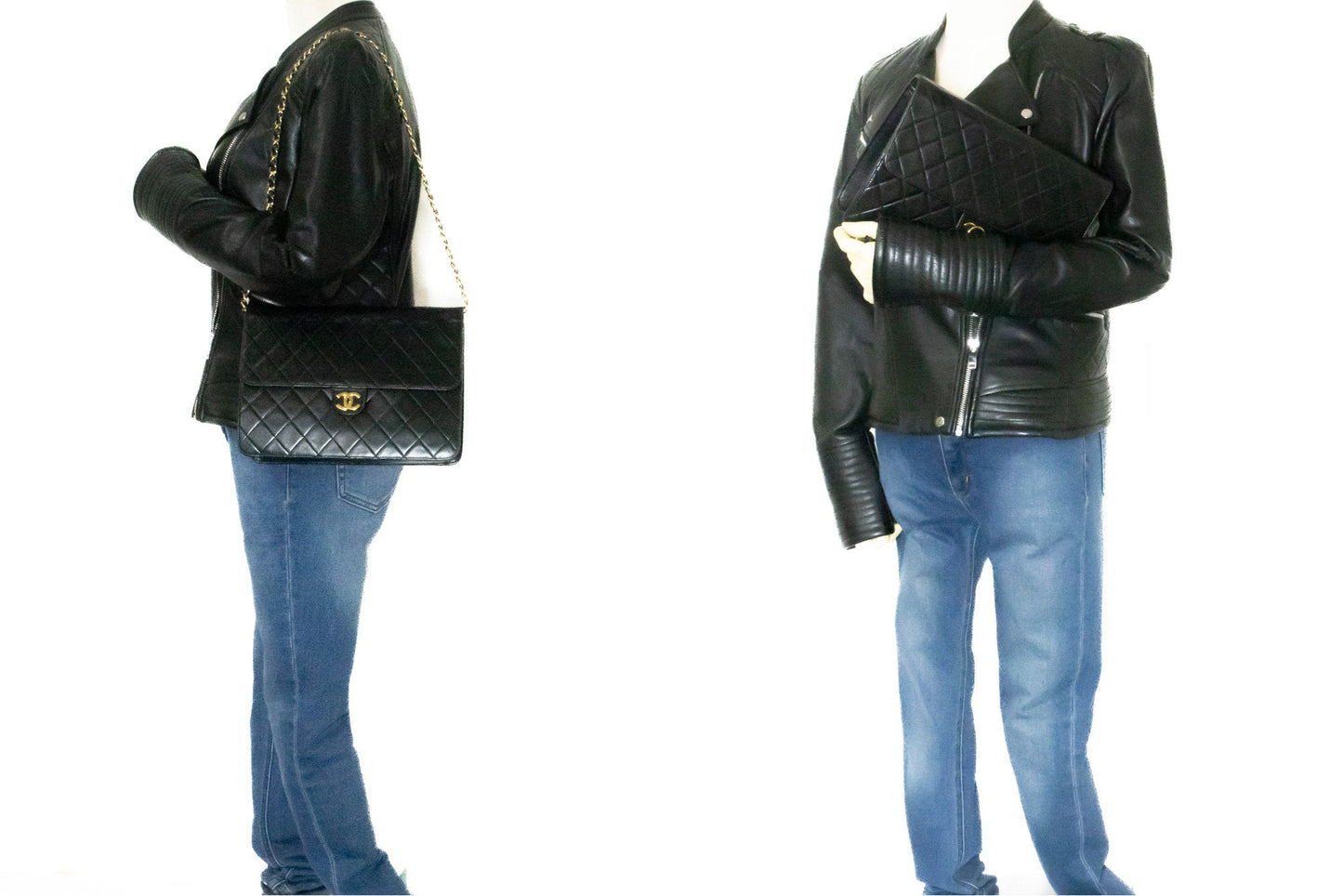 CHANEL Chain Shoulder Bag Clutch Black Quilted Flap Lambskin Purse k14