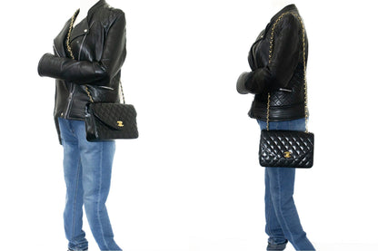 CHANEL Half Moon Chain Shoulder Bag Crossbody Black Quilted Flap k22