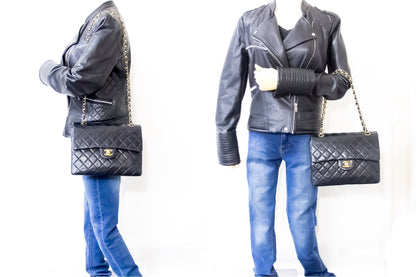 CHANEL 2.55 Double Flap Square Chain Shoulder Bag Black Lambskin h72