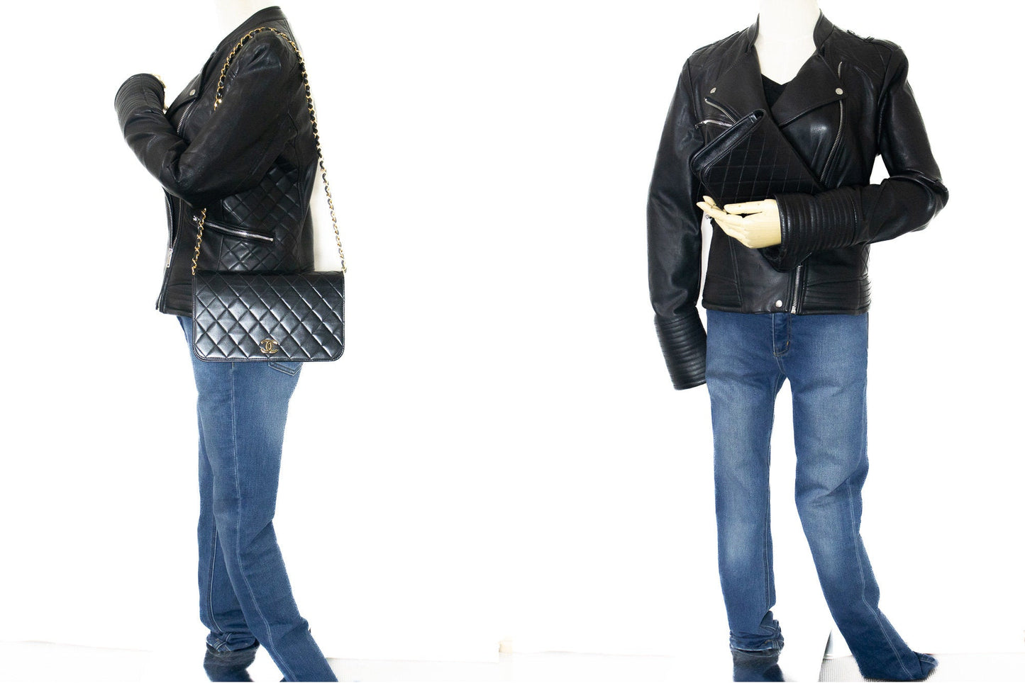 CHANEL Full Flap Chain Shoulder Bag Clutch Black Quilted Lambskin j59
