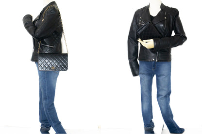 CHANEL Full Flap Chain Shoulder Bag Clutch Black Quilted Lambskin j59
