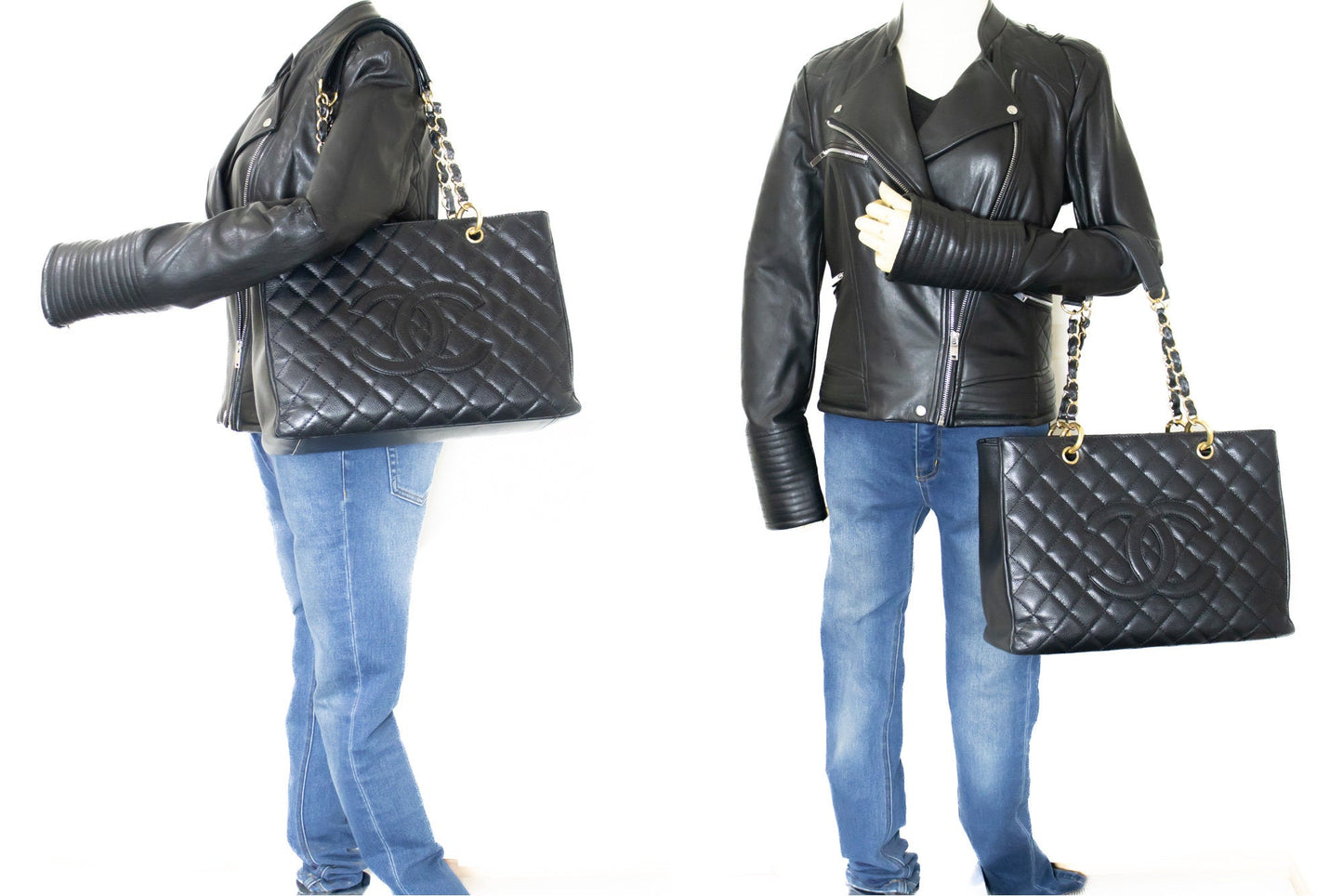 CHANEL Caviar GST 13" Grand Shopping Tote Chain Shoulder Bag Black k54