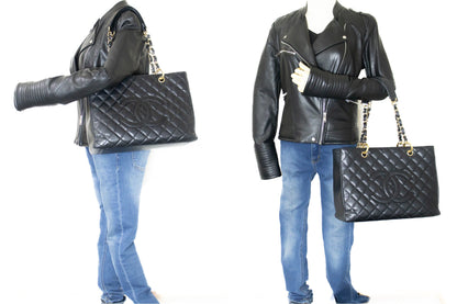 CHANEL Caviar GST 13" Grand Shopping Tote Chain Shoulder Bag Black k54