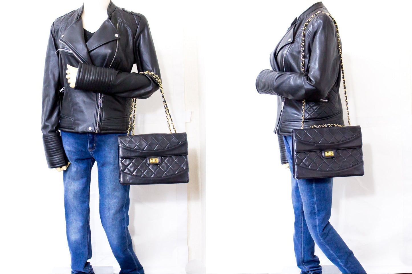 CHANEL Vintage Classic Chain Shoulder Bag Black Quilted Flap Lamb c20