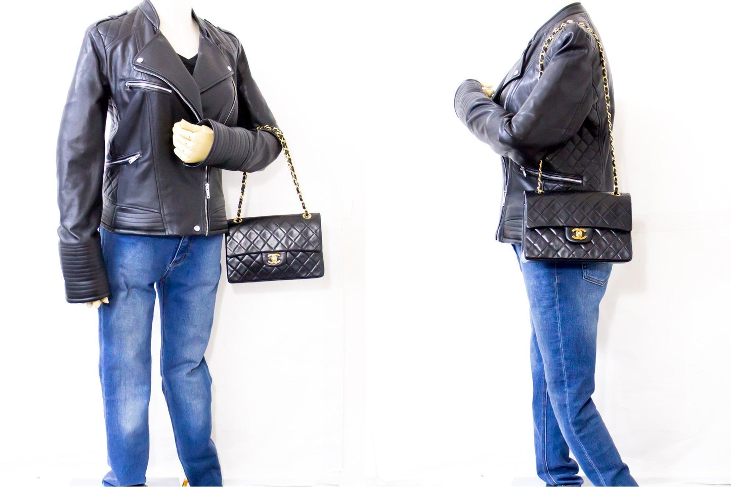 CHANEL 2.55 Double Flap Small Chain Shoulder Bag Black Lambskin h21