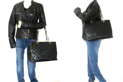 CHANEL Caviar GST 13" Grand Shopping Tote Chain Shoulder Bag Black j25