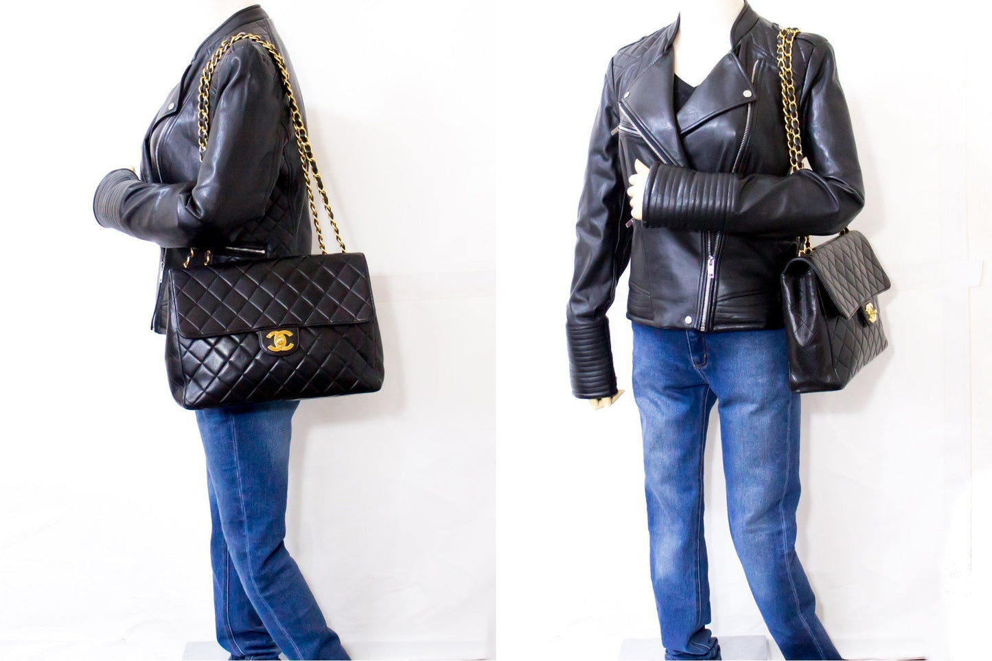 CHANEL Jumbo 11" Large Chain Shoulder Bag Flap Black Lambskin Gold f35