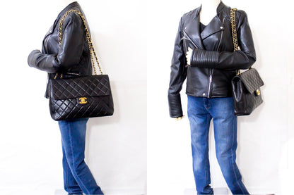 CHANEL Jumbo 11" Large Chain Shoulder Bag Flap Black Lambskin Gold f35