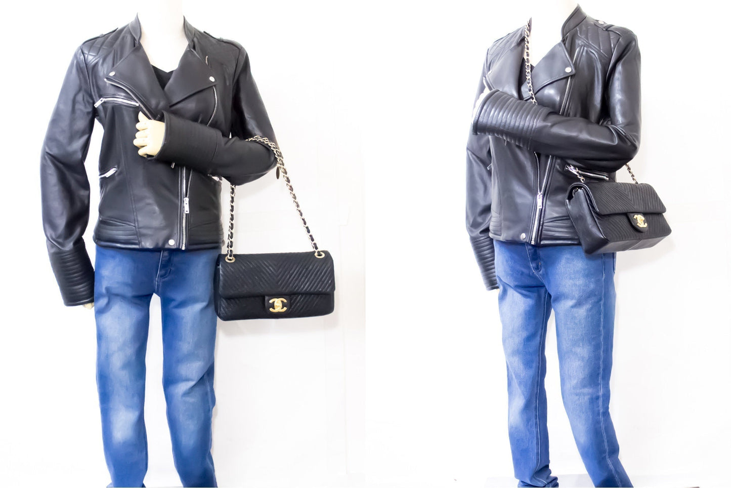 Chanel 2015 Chevron V-Stitch Leather Chain Flap Shoulder Bag i80