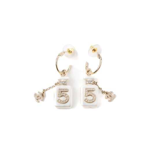 Chanel No.5 Perfume Earring Light Gold Tone