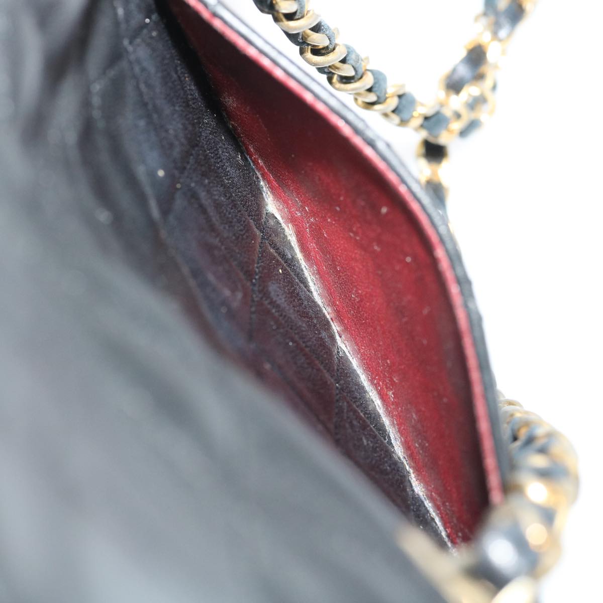 CHANEL Mini Matelasse Chain Flap Shoulder Bag Lamb Skin Black Gold ai651A