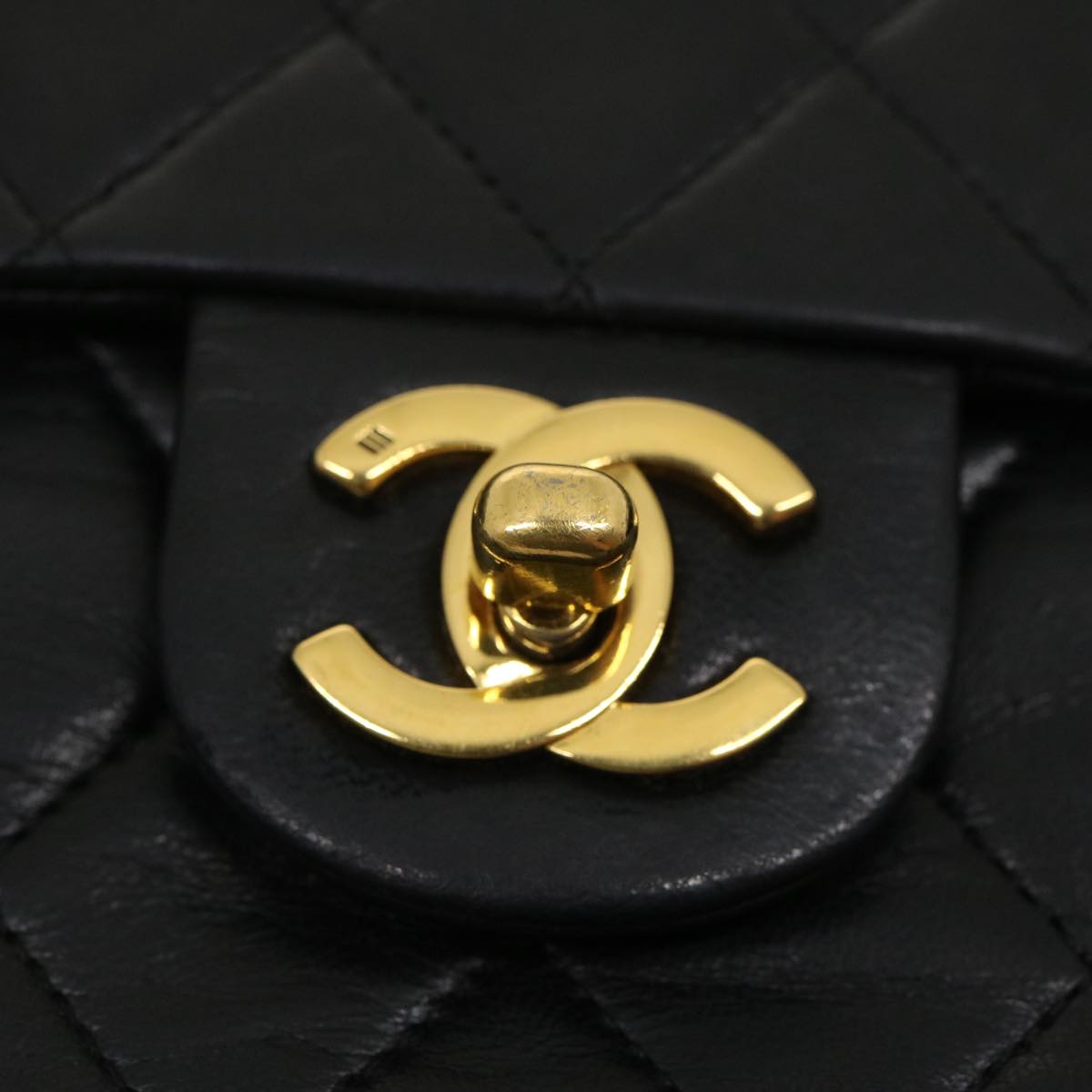 CHANEL Mini Matelasse Chain Flap Shoulder Bag Lamb Skin Black Gold ai651A