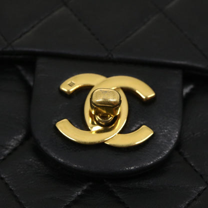 CHANEL Mini Matelasse Chain Flap Shoulder Bag Lamb Skin Black Gold ai651A