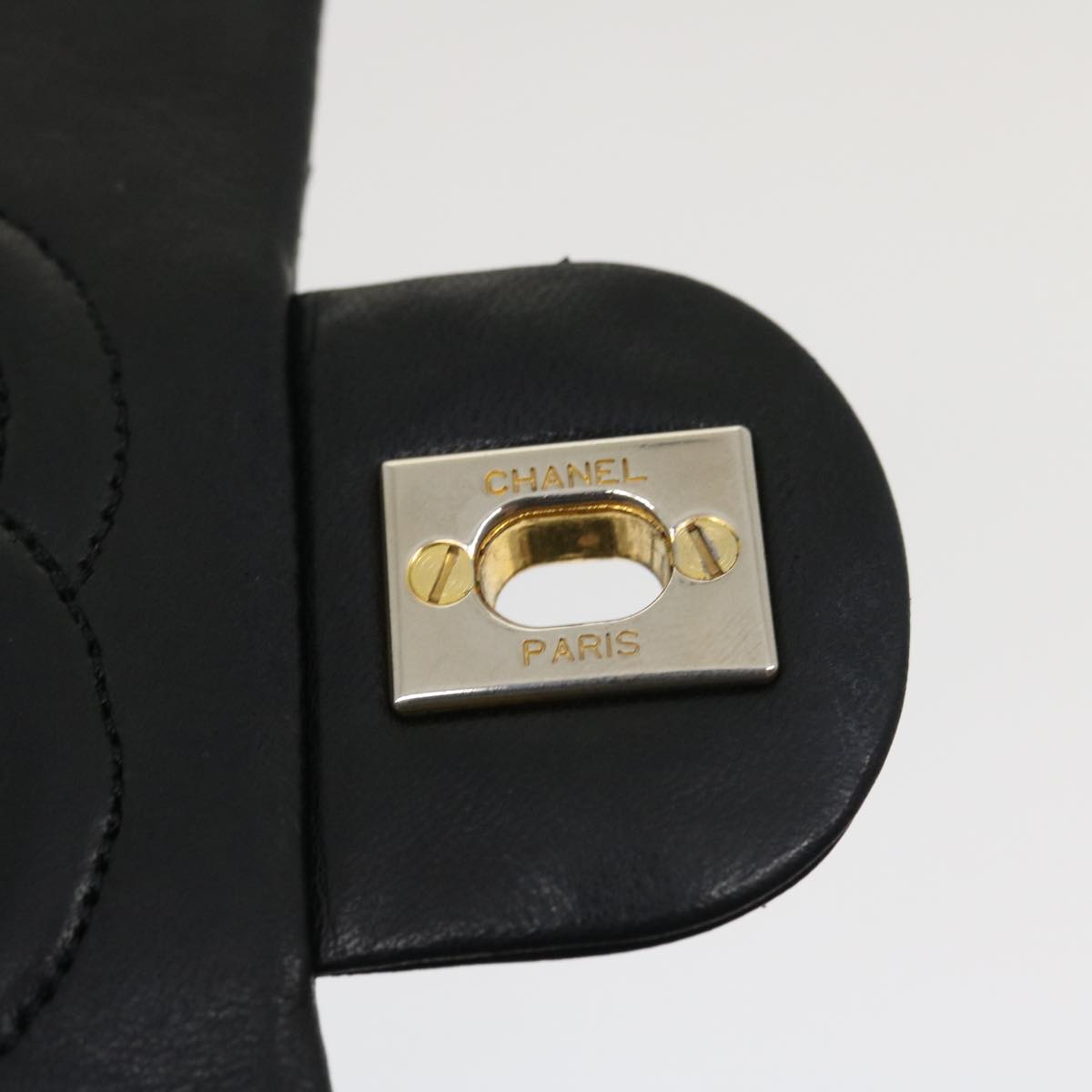 CHANEL Mini Matelasse Chain Flap Shoulder Bag Lamb Skin Black Gold ai651A