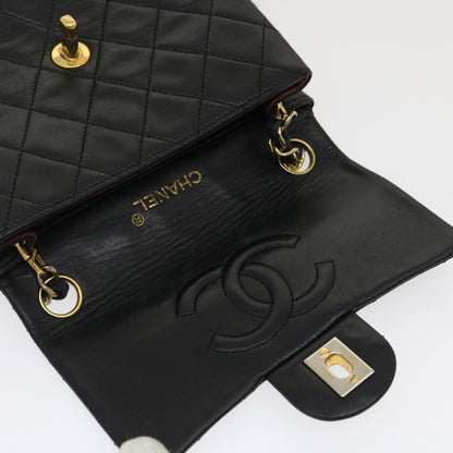 CHANEL Mini Matelasse Chain Flap Shoulder Bag Lamb Skin Black Gold ai651A