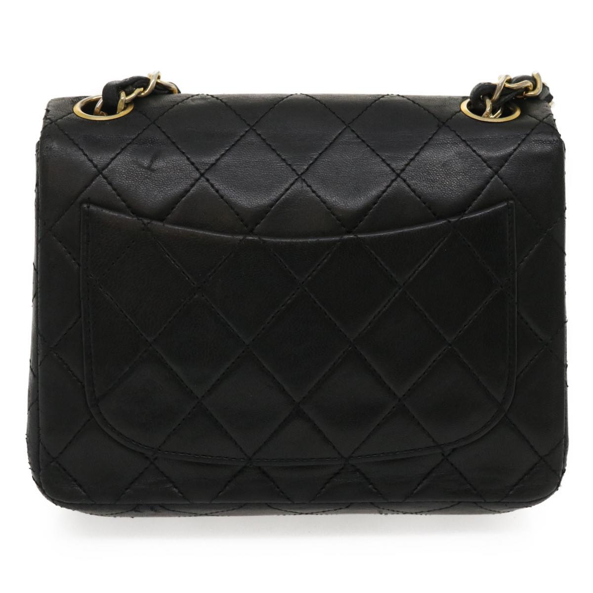 CHANEL Mini Matelasse Chain Flap Shoulder Bag Lamb Skin Black Gold ai651A