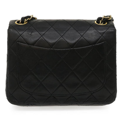 CHANEL Mini Matelasse Chain Flap Shoulder Bag Lamb Skin Black Gold ai651A