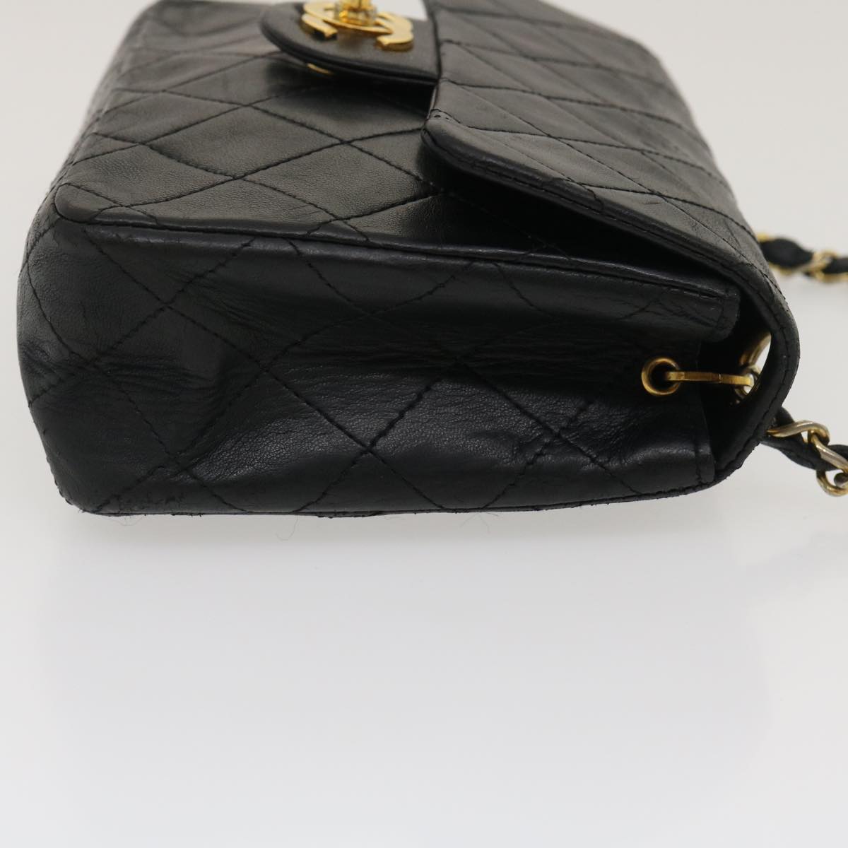 CHANEL Mini Matelasse Chain Flap Shoulder Bag Lamb Skin Black Gold ai651A
