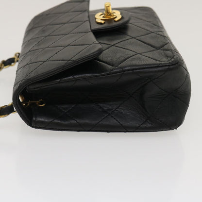 CHANEL Mini Matelasse Chain Flap Shoulder Bag Lamb Skin Black Gold ai651A