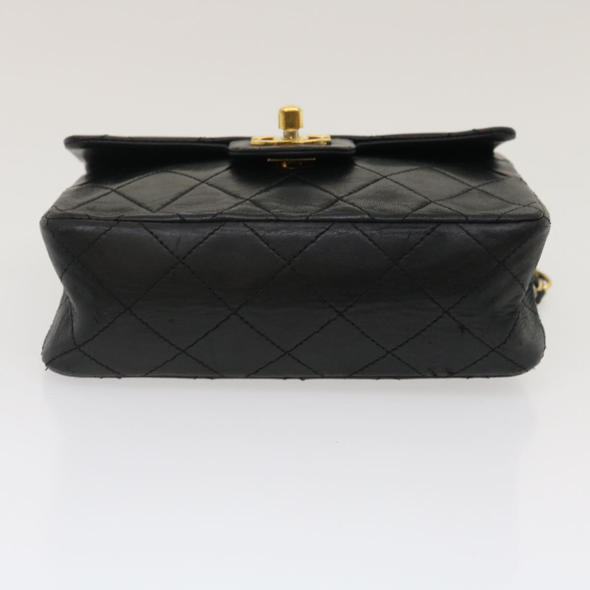 CHANEL Mini Matelasse Chain Flap Shoulder Bag Lamb Skin Black Gold ai651A