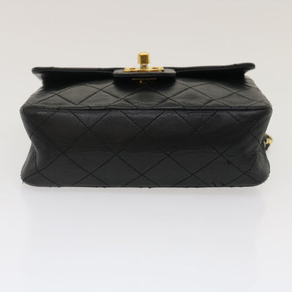 CHANEL Mini Matelasse Chain Flap Shoulder Bag Lamb Skin Black Gold ai651A