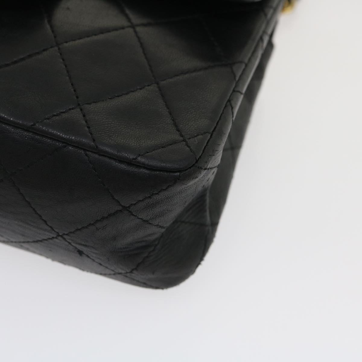CHANEL Mini Matelasse Chain Flap Shoulder Bag Lamb Skin Black Gold ai651A