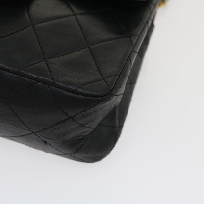 CHANEL Mini Matelasse Chain Flap Shoulder Bag Lamb Skin Black Gold ai651A