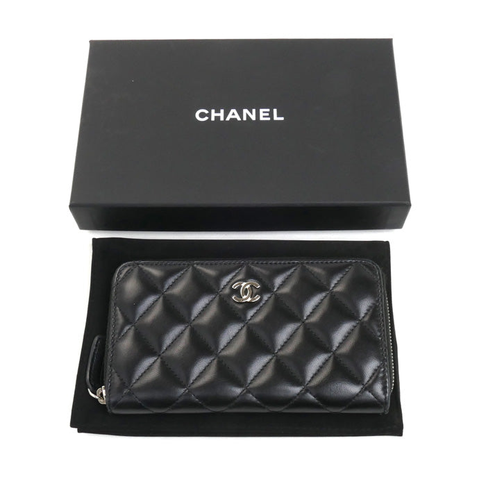 Chanel Matelasse Small Zip Wallet Black AP0226