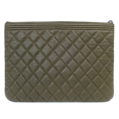 Chanel Boy Caviar Clutch Khaki