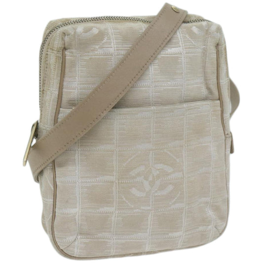 CHANEL New Travel Line Shoulder Bag Nylon Beige CC ki4086