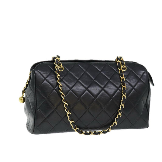 CHANEL Matelasse Chain Shoulder Bag Lamb Skin Black CC ki4411