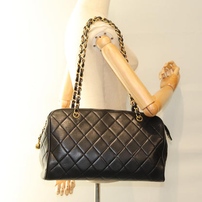 CHANEL Matelasse Chain Shoulder Bag Lamb Skin Black CC ki4411