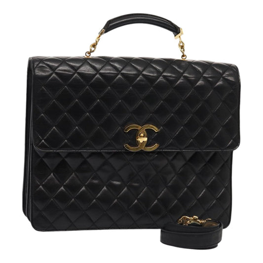 CHANEL Matelasse Business Bag Lamb Skin 2way Black Gold CC ki4737
