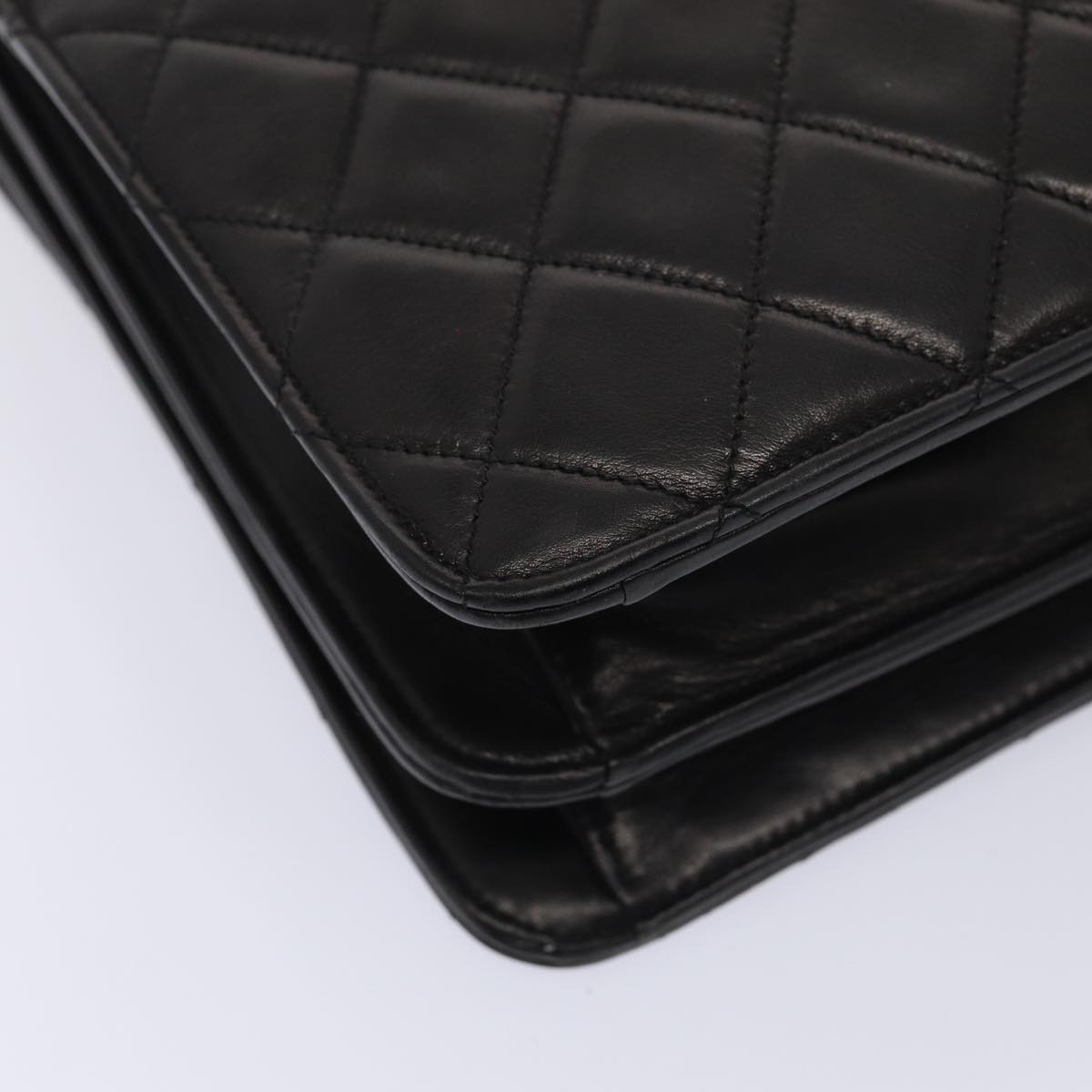 CHANEL Matelasse Business Bag Lamb Skin 2way Black Gold CC ki4737