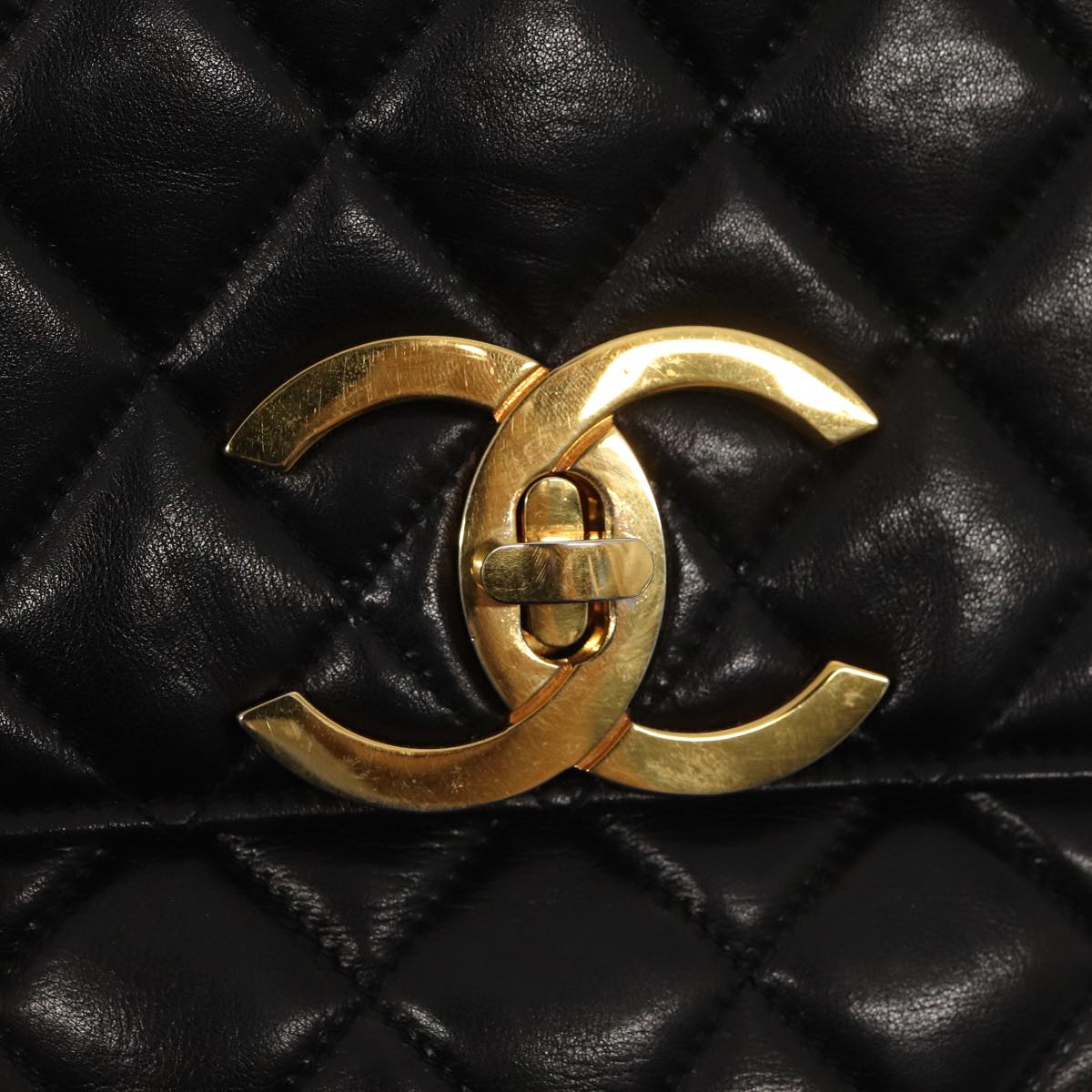 CHANEL Matelasse Business Bag Lamb Skin 2way Black Gold CC ki4737