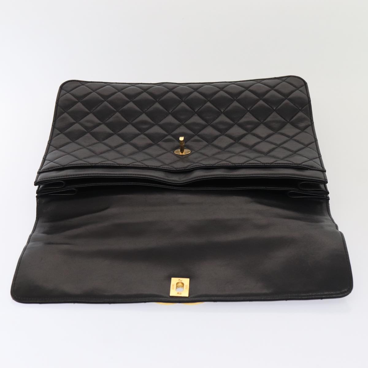 CHANEL Matelasse Business Bag Lamb Skin 2way Black Gold CC ki4737