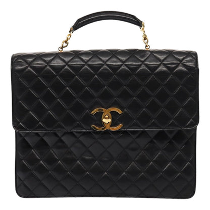 CHANEL Matelasse Business Bag Lamb Skin 2way Black Gold CC ki4737
